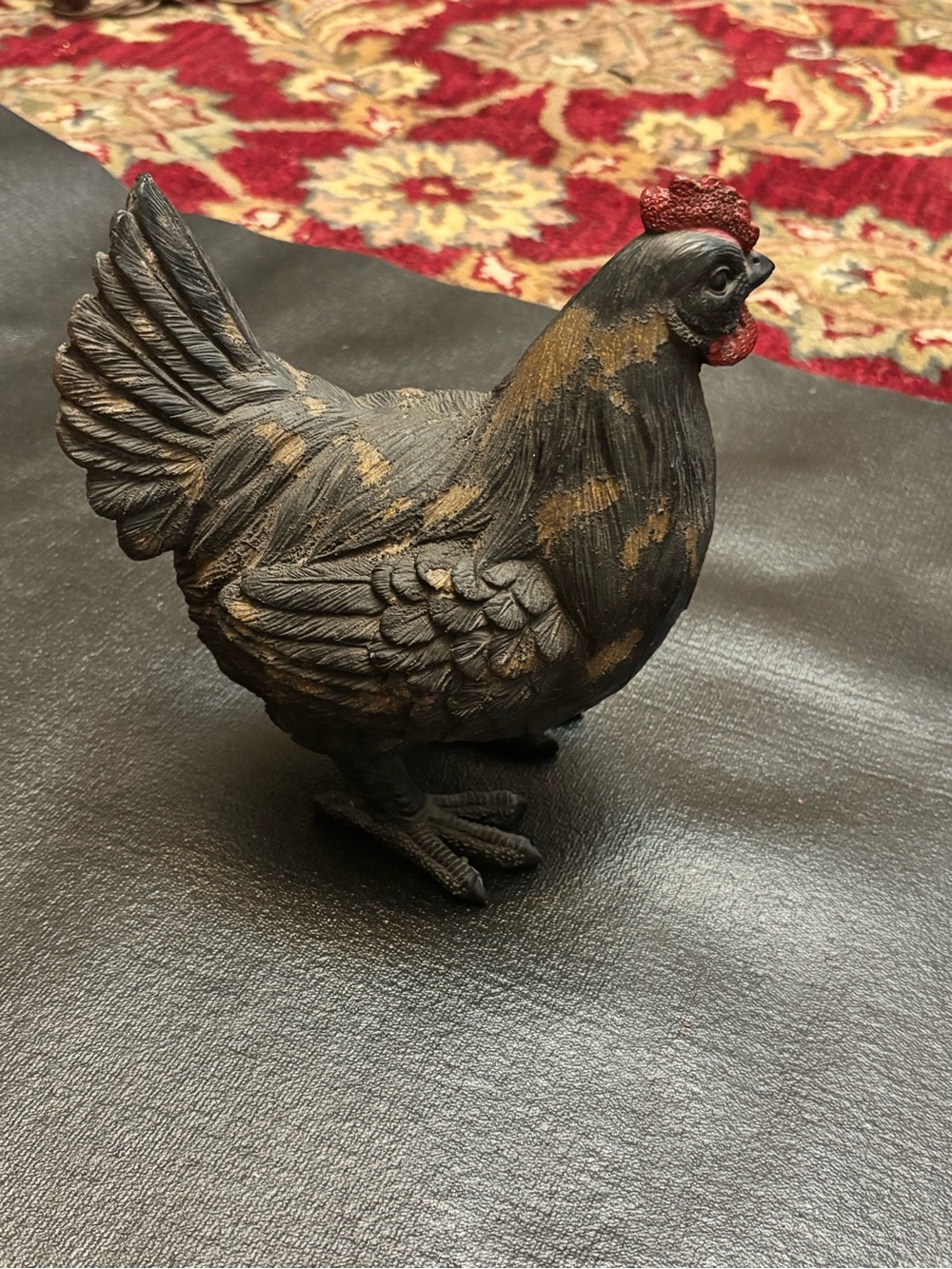 Vintage Black Chicken Garden Figurine W/ Gold Accents - Picture 1 of 5